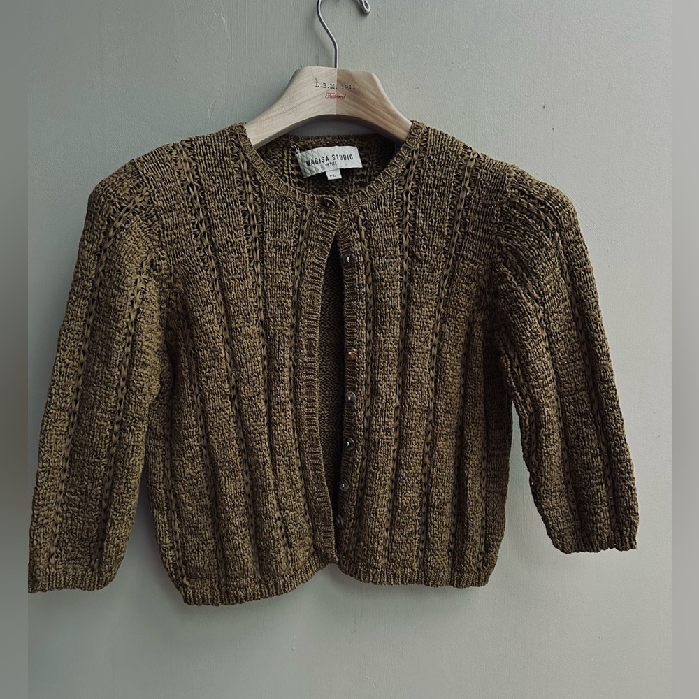 Vintage crop olive knit cardigan